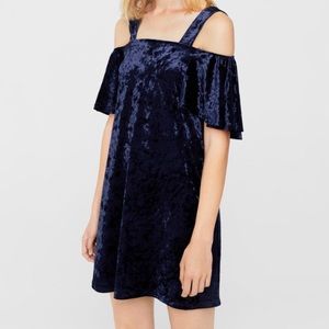 Blue Violet Velvet Cold Shoulder Mini Dress